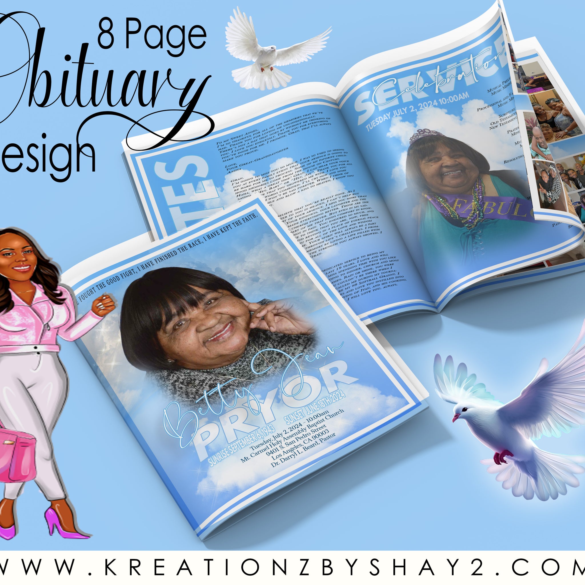 8-Page Large Custom Obituary Program