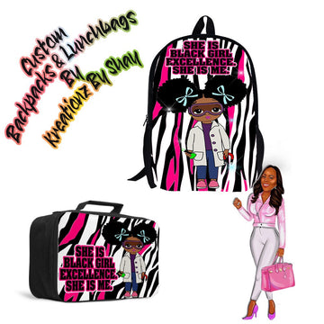 PRINTABLE Black Girl Excellence Back To School Custom Backpack, Lunchbag, Digital File