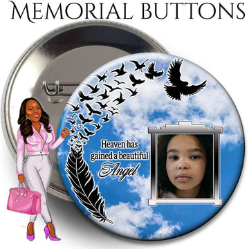 Heaven Gained an Angel Blue Custom Memorial Button Pins or Memorial : 3", funeral buttons, funeral magnets, bereavement buttons