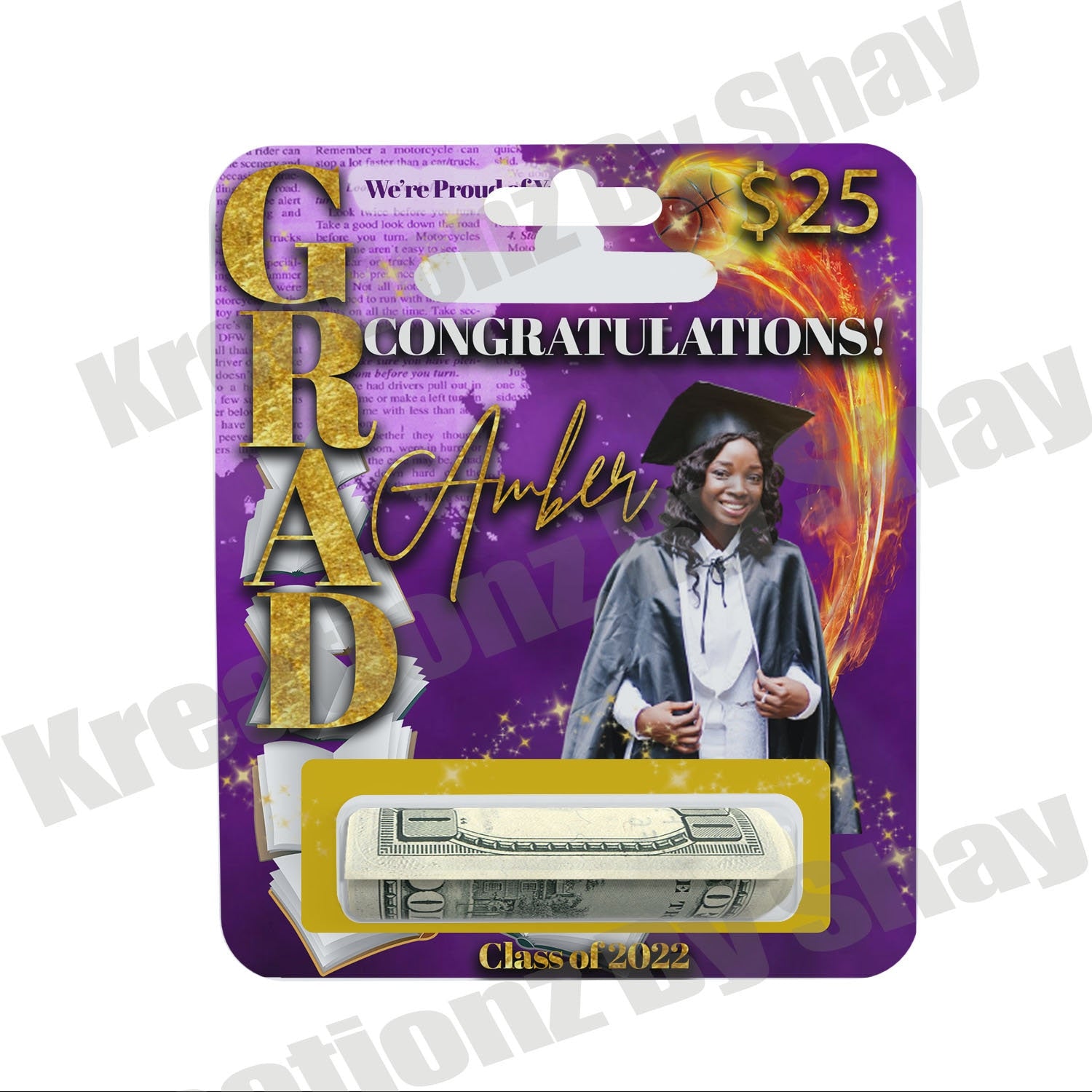 Purple and Gold Graduate  - Money Holder Card