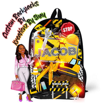 Personalized Backpack Construction Backpack - Custom Backpack for Kids -Book Bag