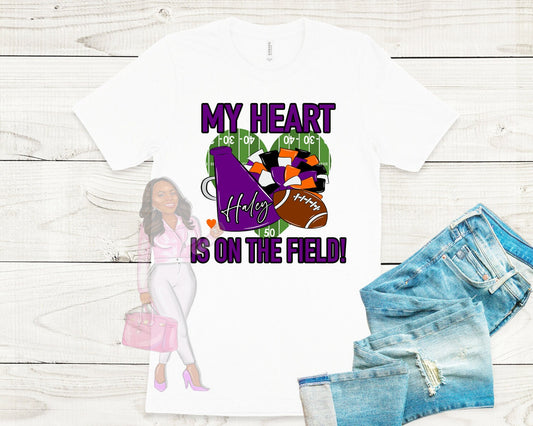 My Heart is on that Field, Cheer Mom Shirt, Cheer Season Tee, School Spirit Tee, Custom Cheer Tee, Cheer Mom Heart Tee,