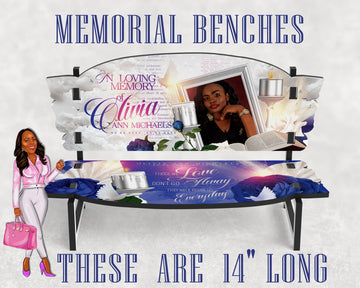 Blue Flower Memorial Bench for Loss of Loved One Size 14" x 7"