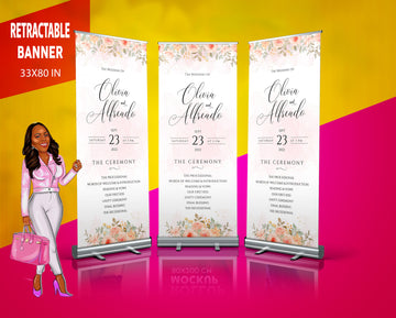 Pink Wedding Ceremony List Retractable Banner, Custom Roll Up, Roll Up Banner, Roll Up Banner Stand, Event banner