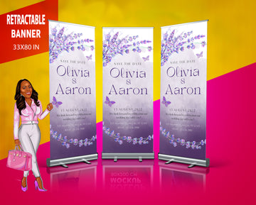 Violet Flower Watercolor Wedding Retractable Banner, Custom Roll Up, Roll Up Banner, Roll Up Banner Stand, Event banner