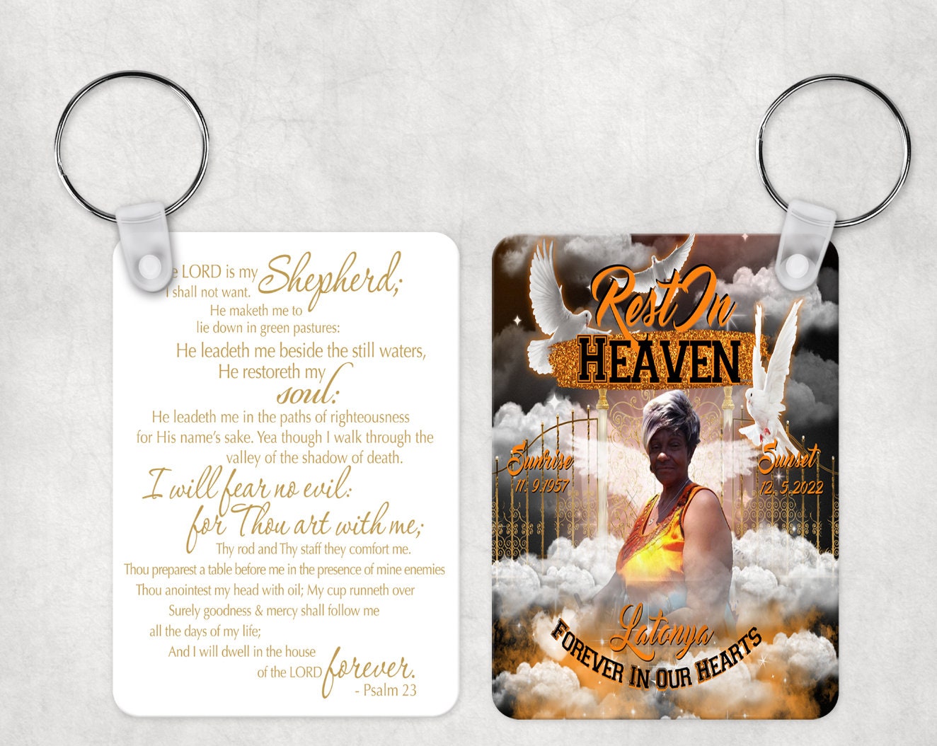 Orange Gates Memorial Key Chains, bereavement keychains, In loving Memory of Rest In Peace Photo Keychains Picture Key chains