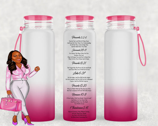 17oz frosted ombre glass water bottle with scriptures