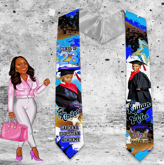 Graduation Stole Blue & Black Kinder Splash