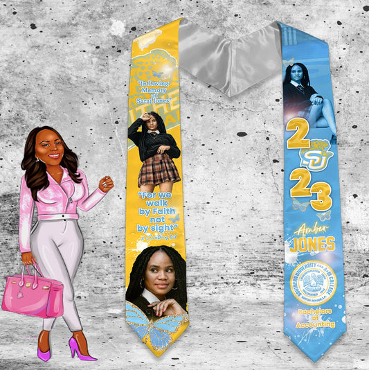 Graduation Stole Powder Blue n Yellow