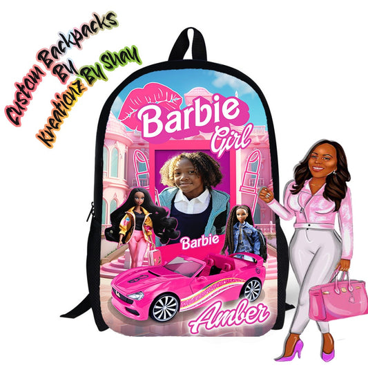 Personalized Baarbie Girl Backpack and Lunch Bag Set - Custom Backpack for Kids -Book Bag