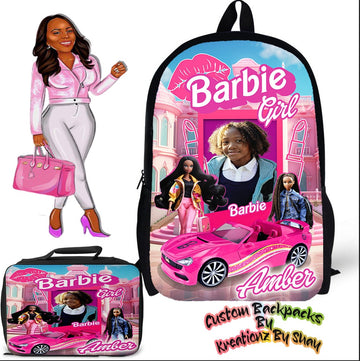 Personalized Baarbie Girl Backpack and Lunch Bag Set - Custom Backpack for Kids -Book Bag