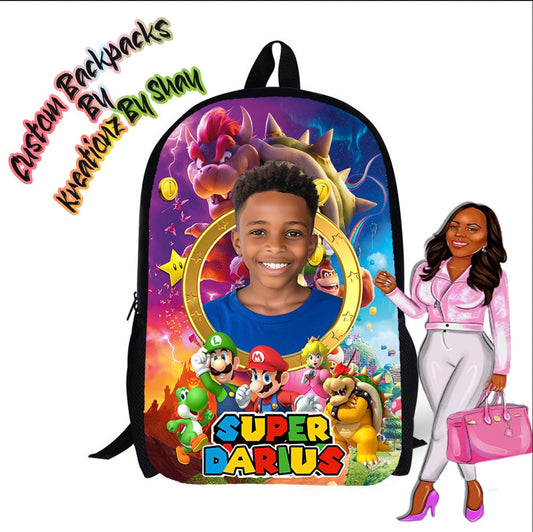 Personalized Super Marioo Backpack and Lunch Bag Set - Custom Backpack for Kids -Book Bag