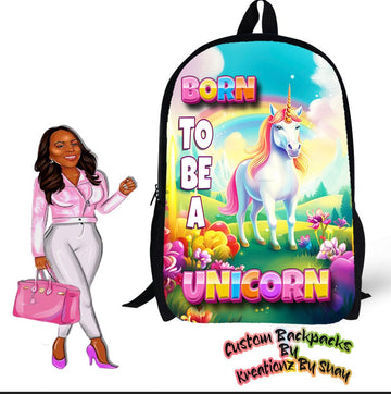 Personalized Born To Be a Unicorn Backpack - Custom Backpack for Kids -Book Bag