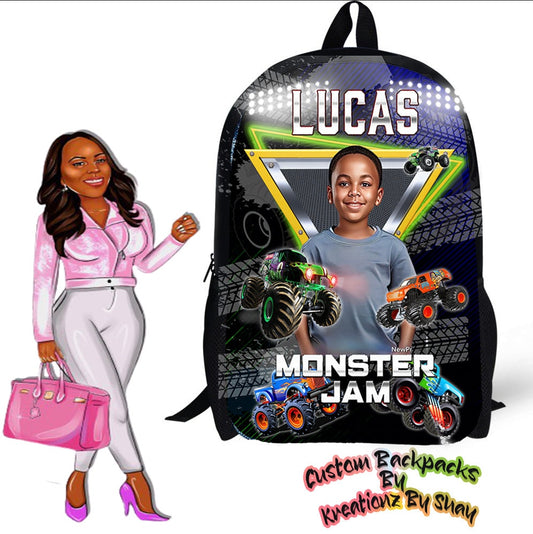 Personalized Monster Jam Backpack and Lunch Bag Set - Custom Backpack for Kids -Book Bag