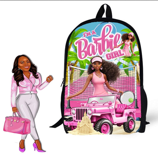 Custom Baarbie Girl Pink Custom Backpack for Kids Book Bag