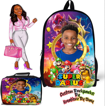 Personalized Super Marioo Backpack and Lunch Bag Set - Custom Backpack for Kids -Book Bag