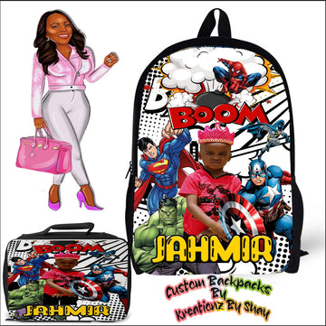 Personalized Superhero Backpack and Lunch Bag Set - Custom Backpack for Kids -Book Bag