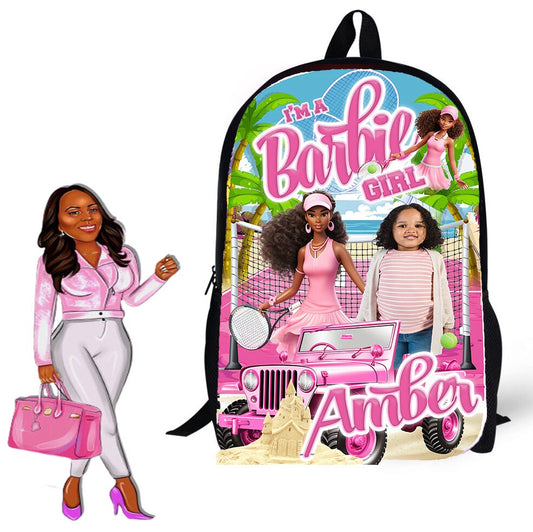 Personalized Baarbie Pink Backpack and Lunch Bag Set - Custom Backpack for Kids -Book Bag