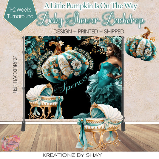 A Little Pumpkin Is On The Way Baby Shower Package,Backdrop, Menu Cards, Floor Decal, Welcome Sign, Floor Decal