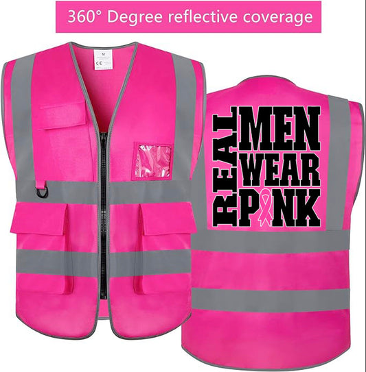 Bus Driver Men Pink Awareness Vest, Bus Driver Reflector Safety Vest