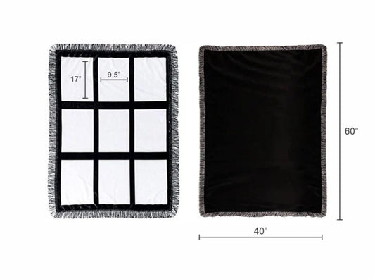 SUBLIMATION BLANKET, Blanket with Tassels, Polyester Blanket, Personalized Blanket,9 Panel Soft Throw Customized Grid Blanket