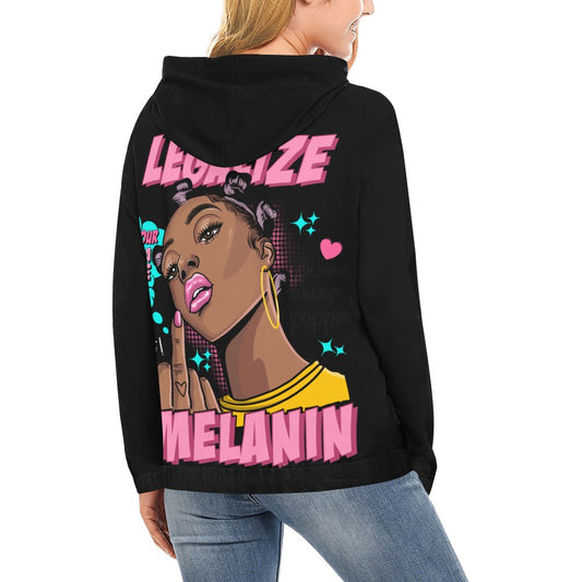 Legalize Melanin All Over Print Hoodie for Women (Black)